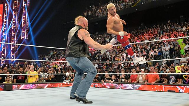 Cody Rhodes hits the Cody Cutter on Brock Lesnar!