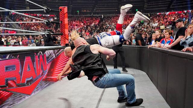 Brock Lesnar hits the F-5 on Cody Rhodes in front of his family!