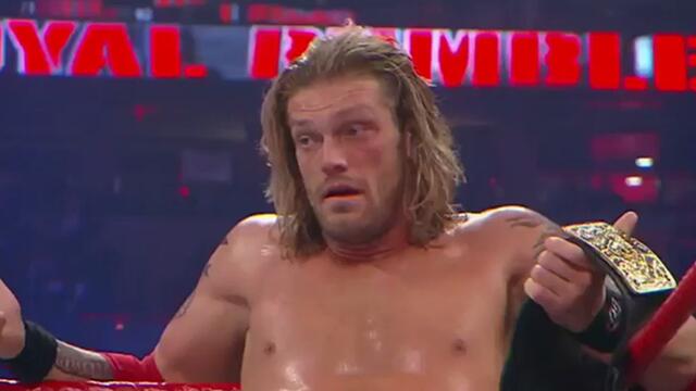 Edge successfully defends the World Heavyweight Title against Dolph Ziggler - Royal Rumble 2011 background
