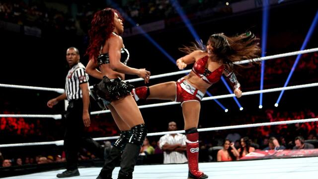 Kaitlyn & Layla vs. Alicia Fox & AJ Lee: Raw, July 8, 2013 backdrop