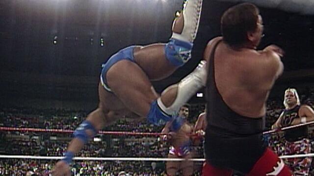 The Rock performs a picture perfect Rocky Johnson style dropkick: Survivor Series 1996