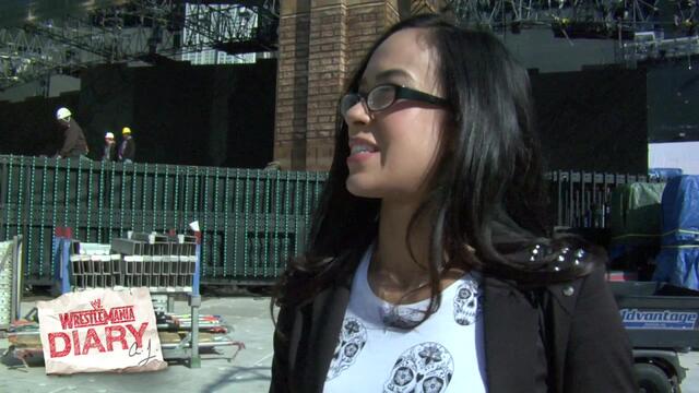WrestleMania 29 Diary - AJ checks out the WrestleMania set background