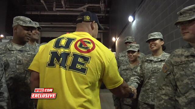John Cena greets members of the National Guard backstage at WrestleMania 29: WWE.com Exclusive, April 7 2013