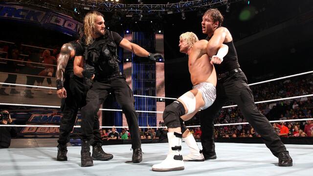 The Shield battles several Superstars in the first part of an 11-on-3 Handicap Gauntlet Match: SmackDown, Sept. 20, 2013 background