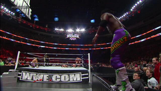 Kofi Kingston saves himself from Royal Rumble elimination: 2014 Royal Rumble backdrop