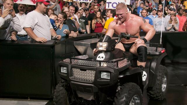 WWE Network: Brock Lesnar rides "Stone Cold" Steve Austin's ATV like he stole it: SmackDown, March 4, 2004