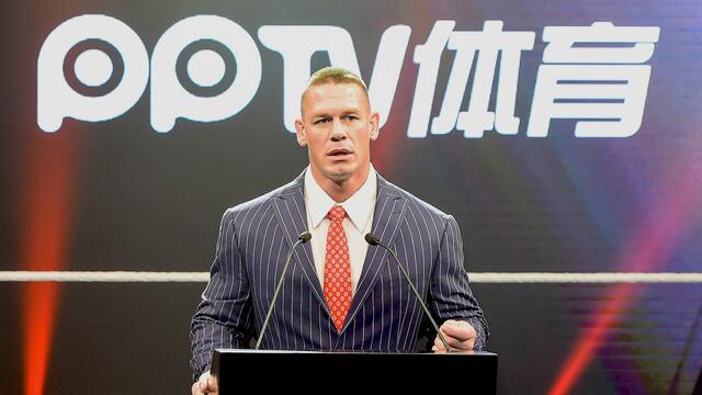 John Cena speaks Mandarin at WWE's historic press conference in China background