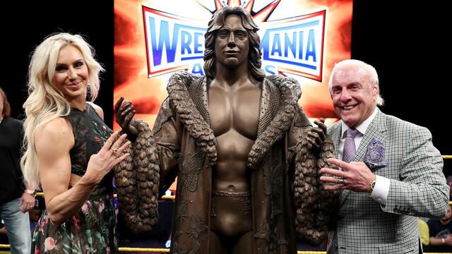 Charlotte Flair reacts to Ric Flair's statue reveal