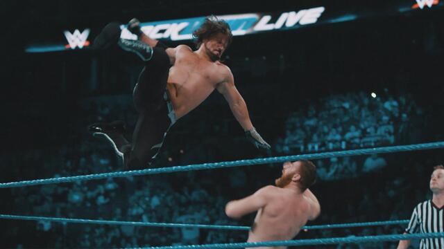 Slow-motion footage of the Triple Threat United States Title No. 1 Contender's Match: WWE.com Exclusive, April 11, 2017 background
