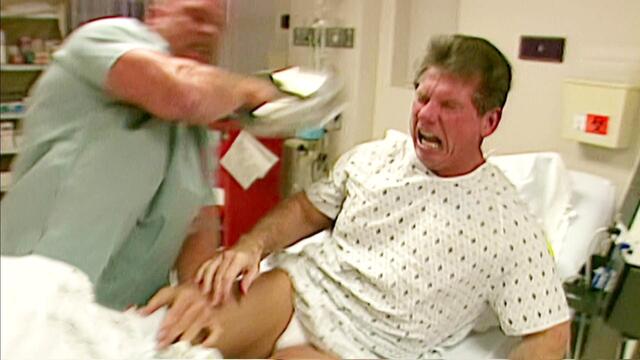 Mick Foley, Mr. Socko and "Stone Cold" Steve Austin visit Mr. McMahon in the hospital: 25 Years of Raw