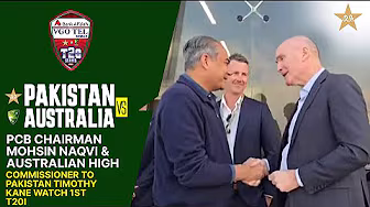 PCB Chairman Mohsin Naqvi & Australian High Commissioner to Pakistan Timothy Kane watch 1st T20I
