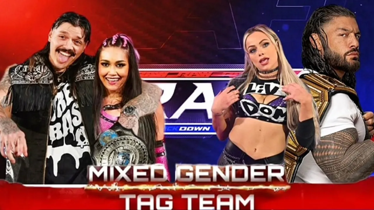 Team Dominik Mysterio & Roxanne Perez vs Team Liv Morgan & Roman Reigns Mixed Gender Tag WWE#wweraw 