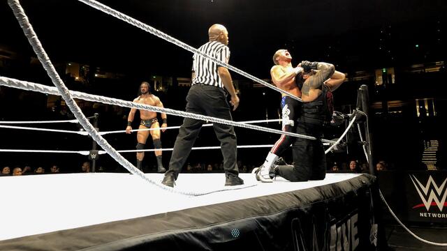 Top rope breaks during Seth Rollins & Roman Reigns vs. Dolph Ziggler & Drew McIntyre backdrop