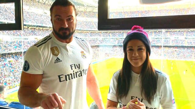 Bayley & Drew McIntyre cheer on Real Madrid backdrop