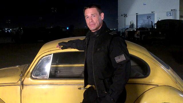 Behind the scenes of "Bumblebee" with John Cena background
