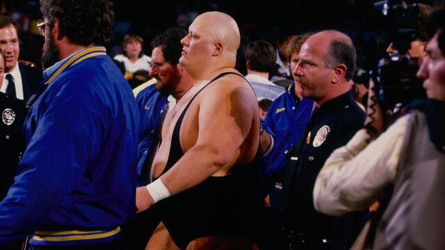 King Kong Bundy makes his entrance at WrestleMania 2 background