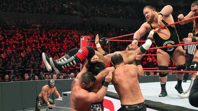 Lucha House Party vs. Heavy Machinery vs. The B-Team vs. The Revival - Four Corners Tag Team Match: Raw, Feb. 4, 2019 background