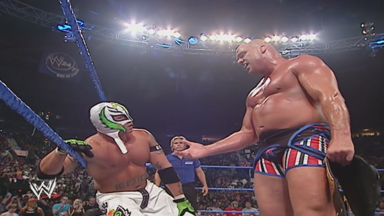 Wrestlemania Level Match on Smackdown Rey Mysterio vs Kurt Angle backdrop