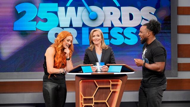 Get an exclusive look at WWE Superstars on “25 Words or Less” background