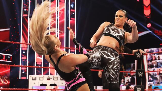 Nia Jax & Shayna Baszler vs. Natalya & Lana: Raw, Sept. 21, 2020 backdrop