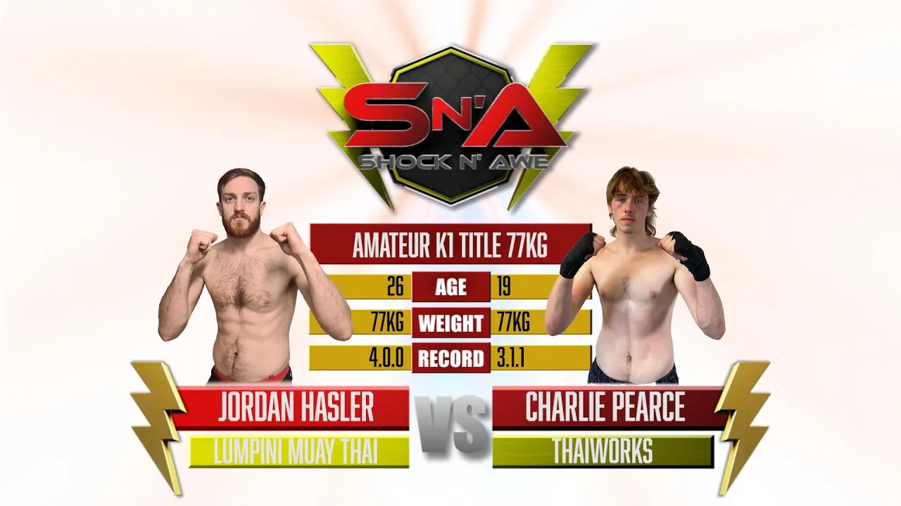 Shock N Awe 35 - Jordan Hasler vs Charlie Pearce - Welterweight Amateur Kickboxing Title 77kg background