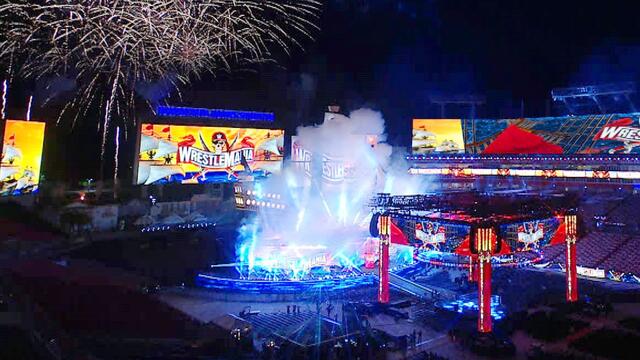WrestleMania 37 set reveal at Raymond James Stadium backdrop