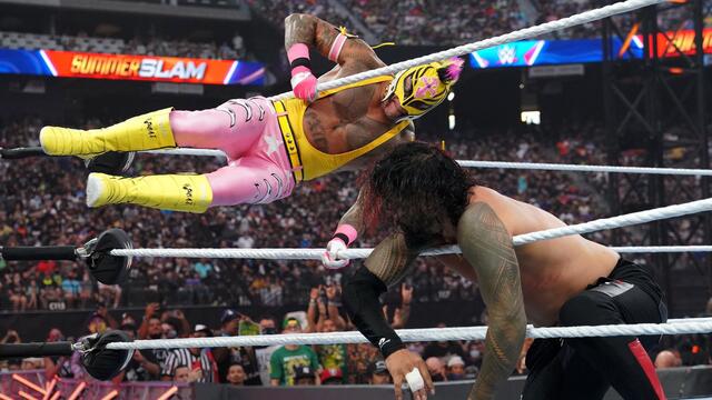 Rey Mysterio brings the fight to The Usos: SummerSlam 2021 (WWE Network Exclusive) backdrop