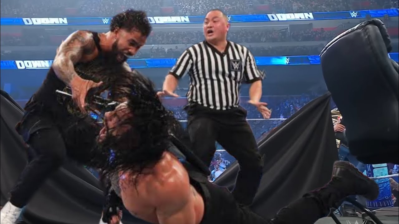 WWE 2023 Jey Uso Insult Roman Reigns & Attacks Him Smackdown backdrop