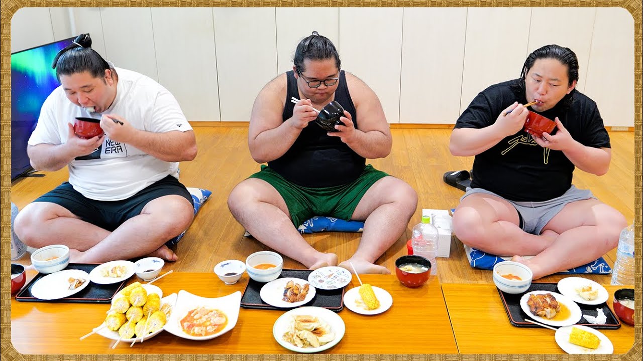 【相撲飯】生田目関、入院前日 / 屋台風コーンバター・トマト煮込み・餃子・チキンステーキ・塩ちゃんこ鍋 / 朝稽古 🍚『ちゃんこ番:許田・厚雅・若雅』