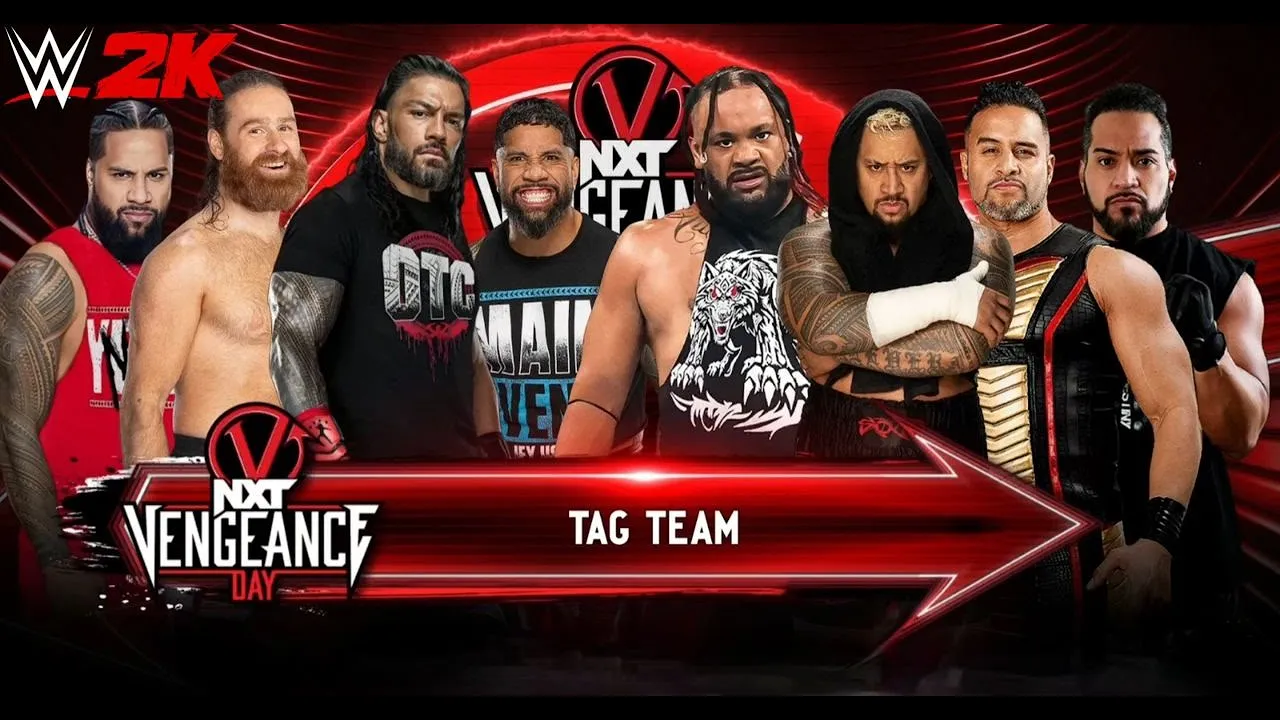 WWE 2K24 -Roman Reigns Sami Zayn Jey Uso Jimmy Uso vs Solo Sikoa Tama Tonga Tonga Loa Jacob Fatu