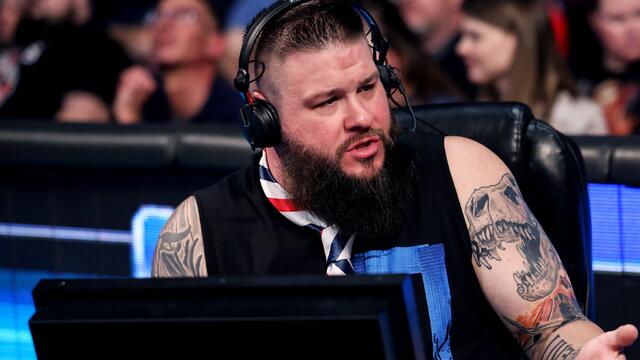 Kevin Owens mocks Grayson Waller and Austin Theory with the telestrator background