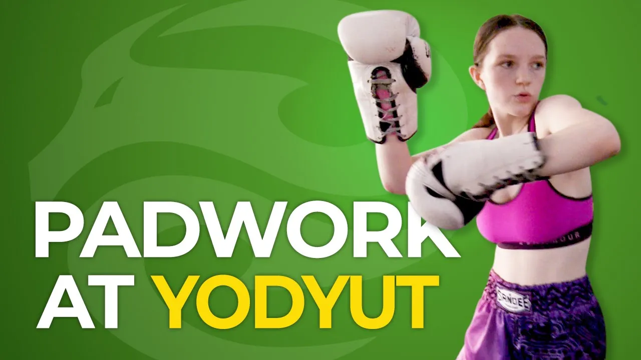 Maddie Mitchell Padwork with Hilary Mack at Yodyut Muay Thai | Awakening Natural Series | Episode 10 backdrop