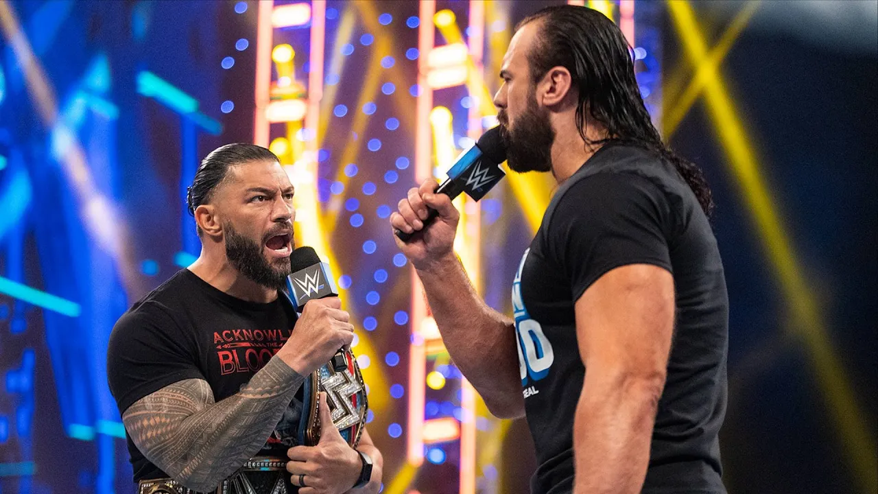 Story of Roman Reigns vs. Drew McIntyre | 2022 background
