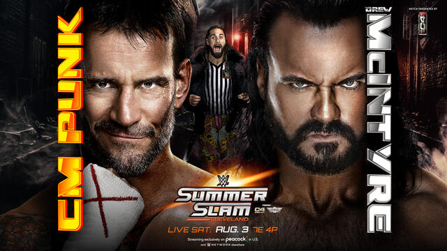 CM Punk vs. Drew McIntyre — Special Guest Referee Seth “Freakin” Rollins: SummerSlam Hype Package background