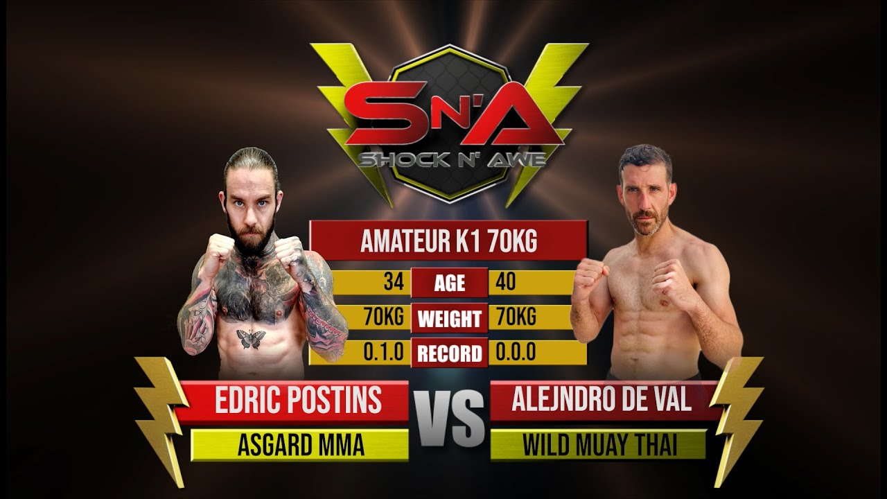 Shock N Awe 33 - Edric Postins vs Alejandro De Val Amateur Lightweight Kickboxing MMA 70kg backdrop