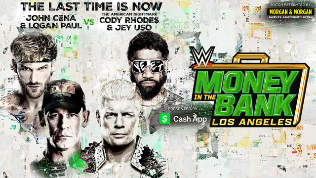 John Cena & Logan Paul vs. Cody Rhodes & Jey Uso: Money in the Bank 2025 Hype Package background