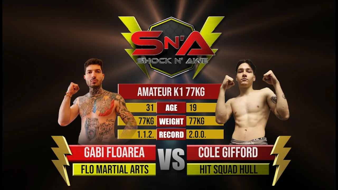 Shock N Awe 33 - Gabi Floarea vs Cole Gifford Amateur Welterweight Kickboxing 77kg background