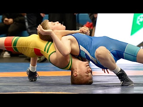 U15 Ville Lundqvist (SWE) vs Jasin Amerkhanov (DEN) 38kg. Greco-roman boys youth wrestling. B-cam-m