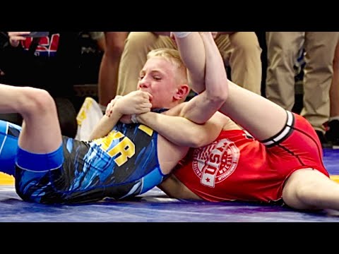 U15 Rocky Thompson (USA) vs Yurii Symak (UKR) 52kg. Freestyle boys youth wrestling. B-cam-man