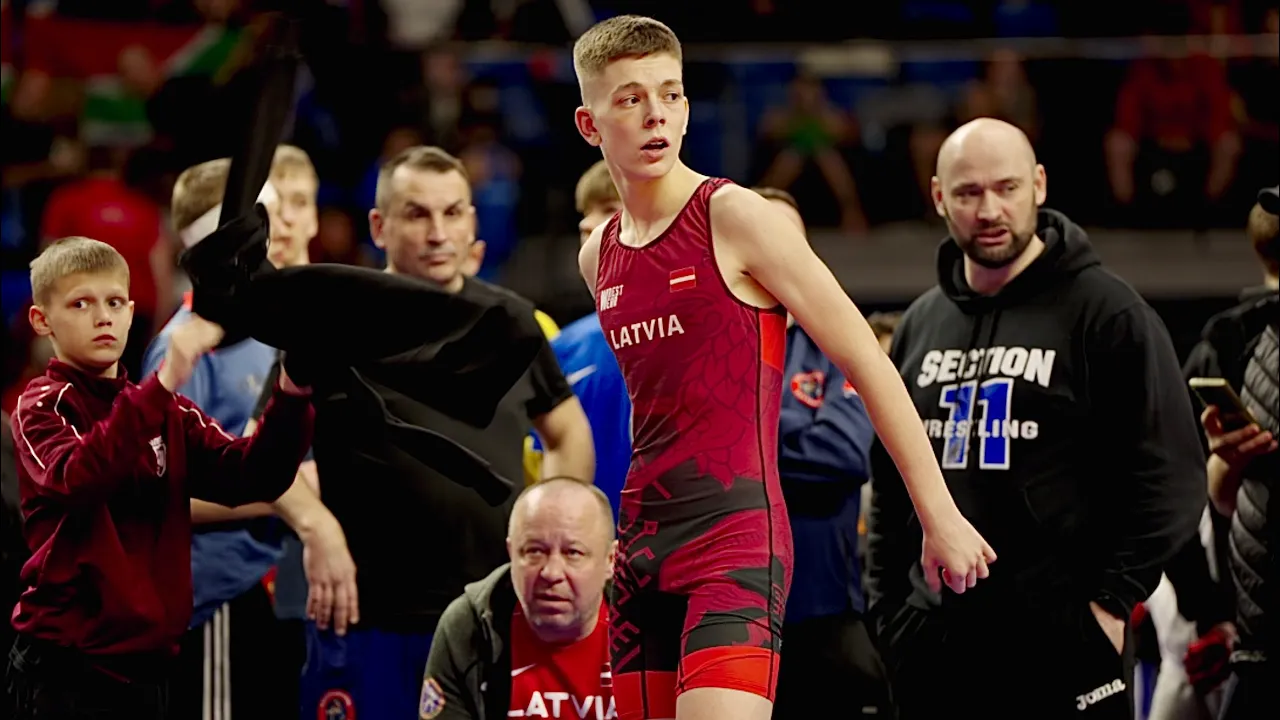 U15 Jegors Lomass (LAT) vs Andreas Skrocki (USA) 62kg. Greco-roman boys wrestling tournament.
