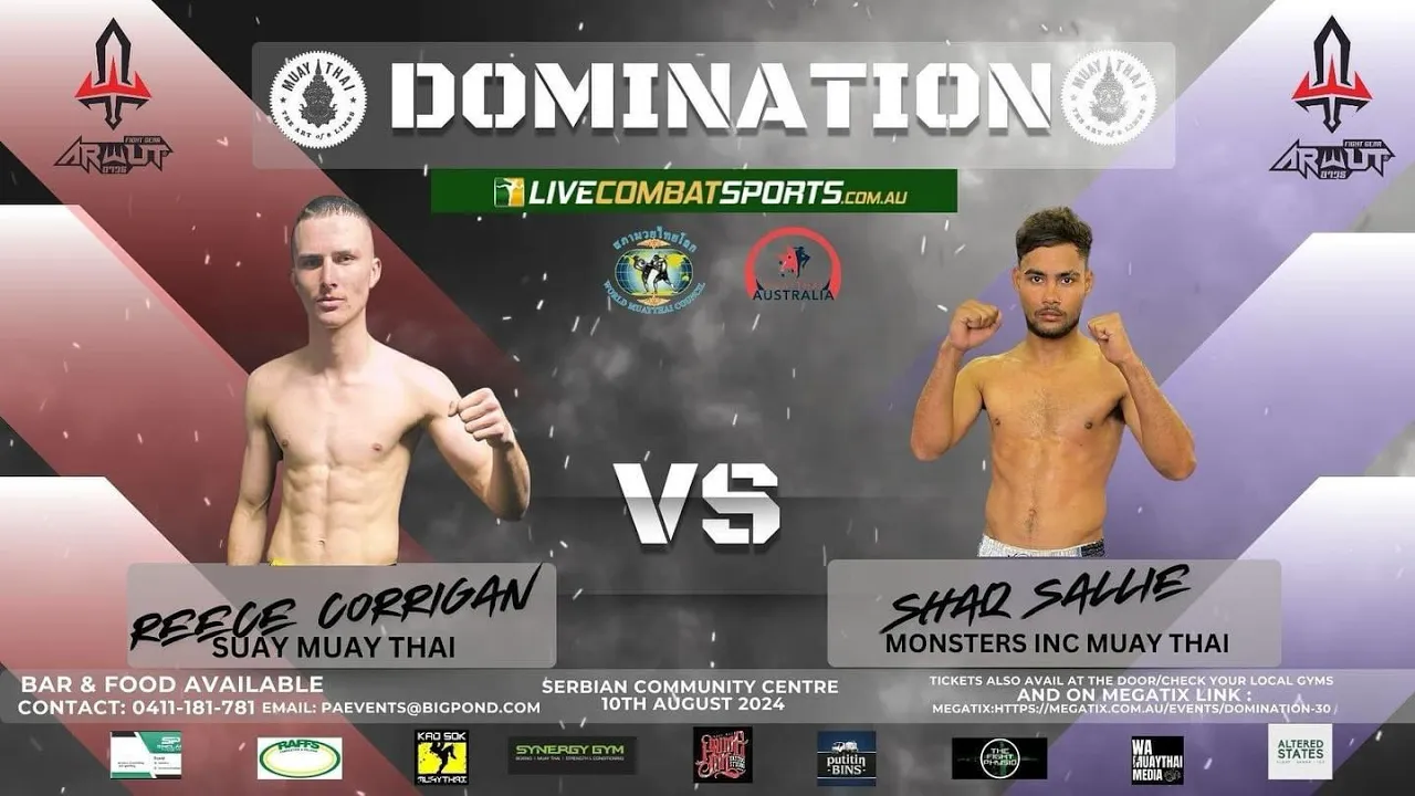 Reece Corrigan Vs Shaq Sallie - Domination Muay Thai 30 background