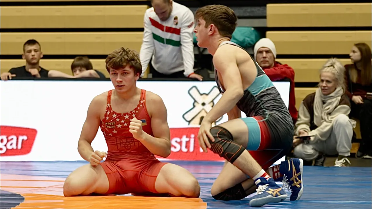U17 Danylo Drahulian (UKR) vs Beka Bolkvadze (GEO) 65kg. Greco-roman boys youth wrestling. B-cam-man