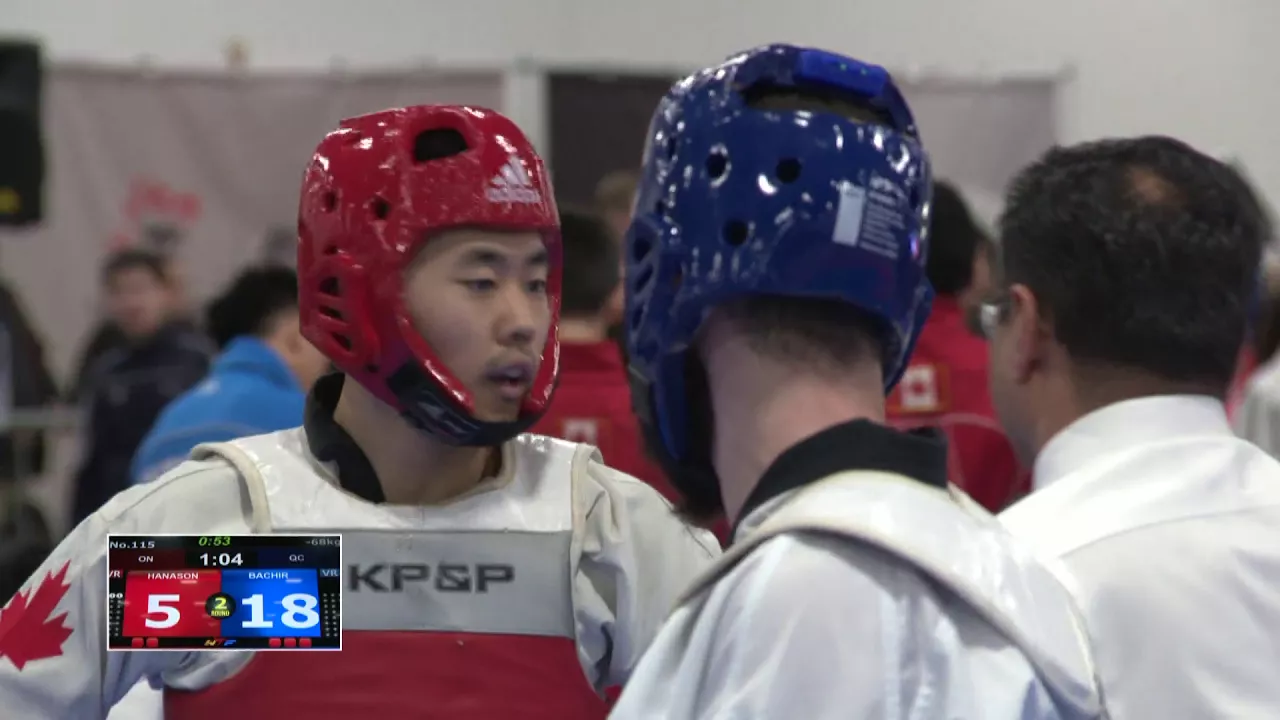 2018 Canadian National Taekwondo Championships Showcase: M-68kg - Hanson Koh vs. Bachir Benaouda background