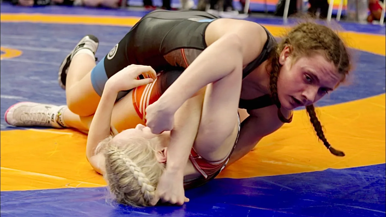U15 Gabriele Spvatera (USA) vs Ella Trede (LAT) 58kg. Women greco-roman girls wrestling. B-cam-man