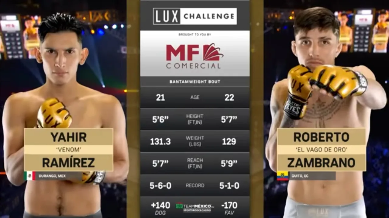 Roberto "El Vago de Oro" Zambrano GANA UNA GUERRA contra Yahir "Venum" Ramírez | Decisión | LUX 049 background