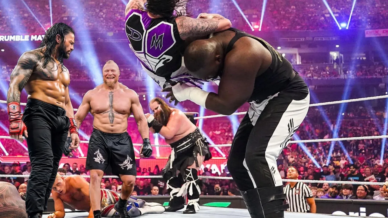 Omos Returns And Attack Everyone During Men's Royal Rumble - WWE Royal Rumble 2025 Highlights background
