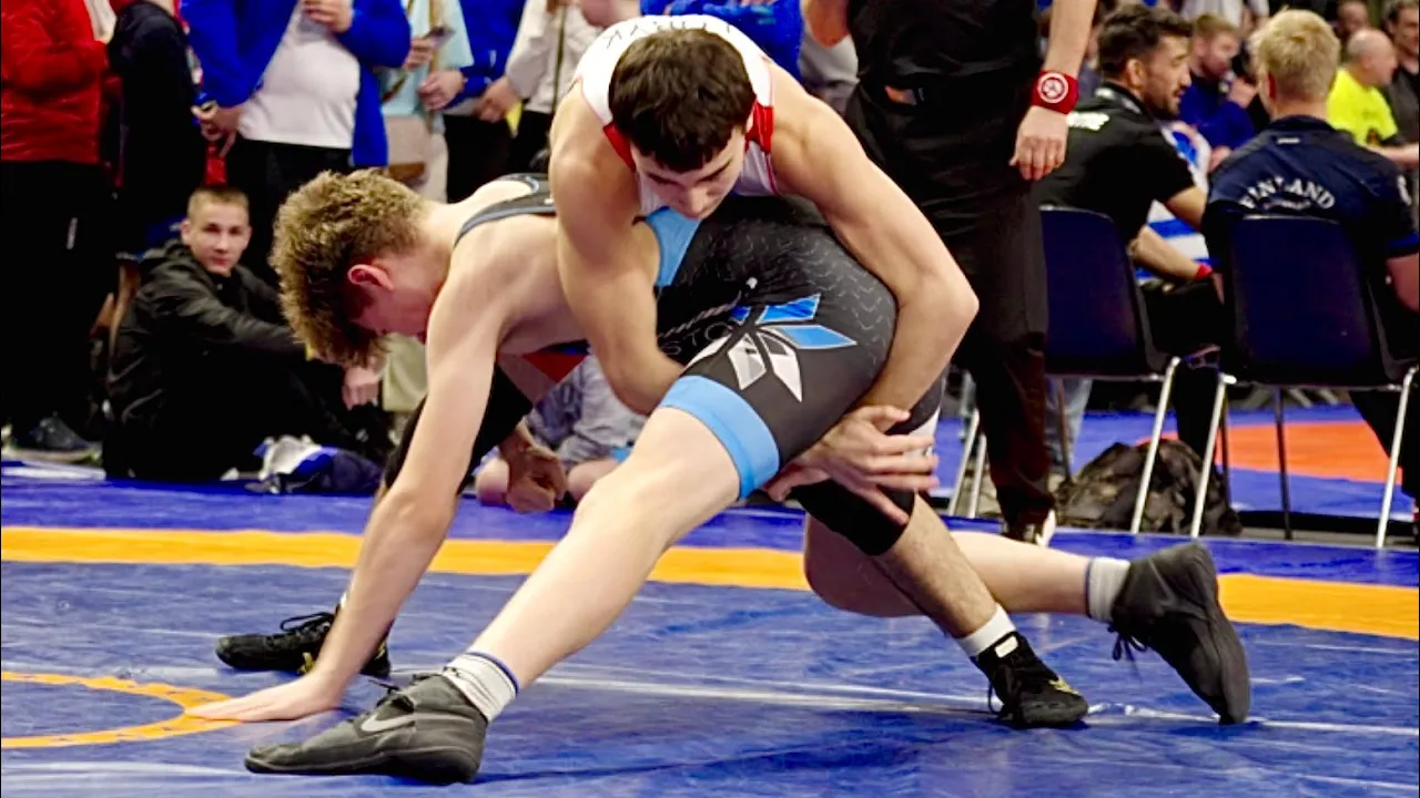 U15 Yaroslav Lobyk (UKR) vs Uku Nugis (EST) 75kg. Freestyle boys youth wrestling. B-cam-man