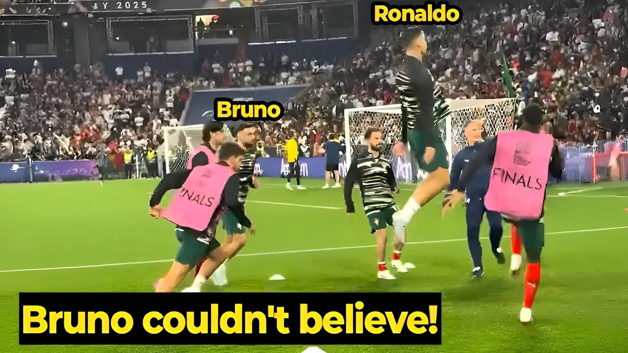 Bruno Fernandes reaction to Ronaldo’s UNREAL jump in Portugal light training session | Man Utd News backdrop