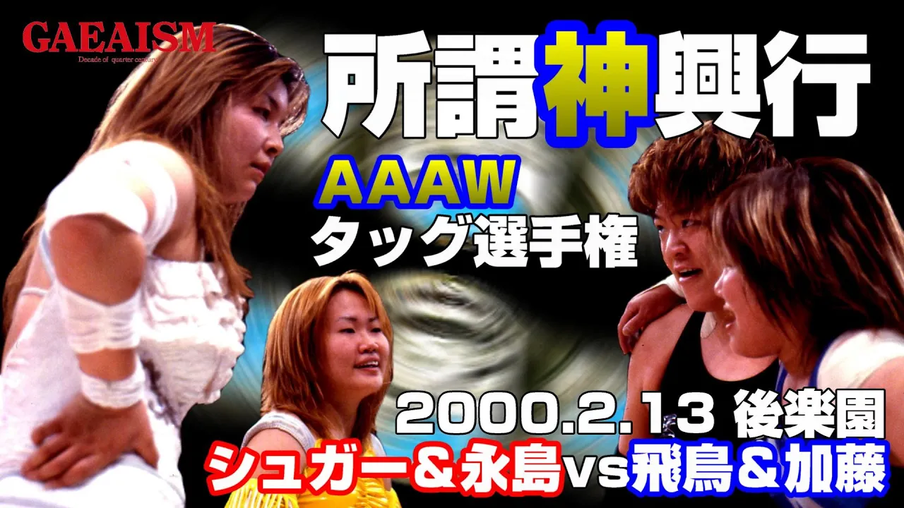 【女子プロレス GAEA】神興行③ AAAWタッグ選手権試合 シュガー佐藤 & 永島千佳世 vs ライオネス飛鳥 & 加藤園子 2000年2月13日 東京・後楽園ホール background