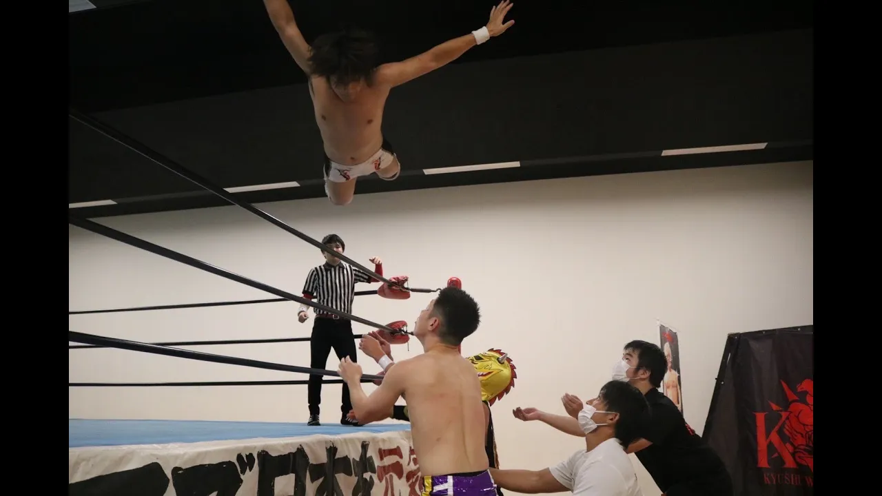 香椎祭 第二試合タッグマッチ30分一本勝負 パンツマン・ペイジ MIYAVIN VS キーマ華麗・KID ダスカラ・マダム